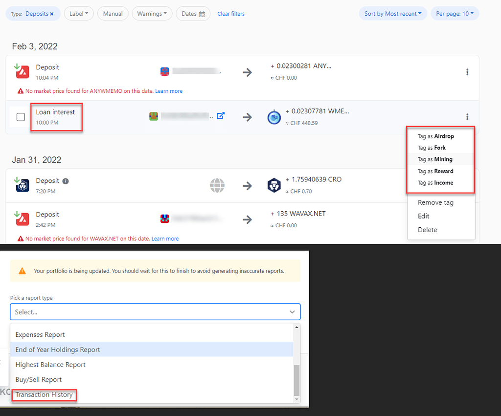 Export transactionhistory with all set labels Koinly Support Koinly