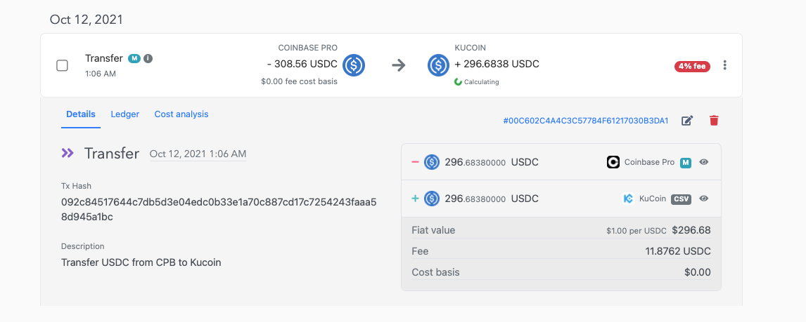 Transfers of USDC from Coinbase Pro to Kucoin showing as Rewards 