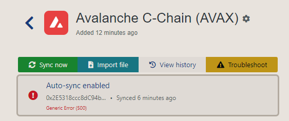 Avalanche C-Chain - Generic Error (500) When Syncing - Koinly Support ...